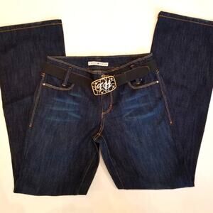 Tommy Hilfiger Belted Dark Rinse Jeans Crystal Logo Belt Lightweight Womens Sz 4